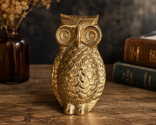 Vintage Brass Owl Figurine | Gold Owl Statue | Dark Academia Decor | Shelf Decor | Library Ornament | Boho Home Accent | Unique Gift